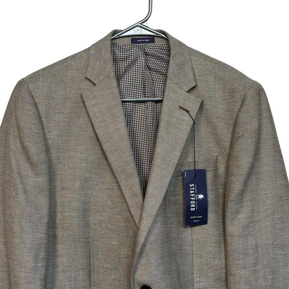 NWT Stafford Men’s Taupe Herringbone Slim Fit Sports Coat Blazer Size 40L - Picture 2 of 12